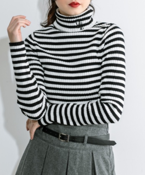 OLIVE des OLIVE（オリーブデオリーブ）の「ベーシックリブタートル　1032050470（ニット/セーター・レディース・チャコールグレー/ブラック/オフホワイト/ブラック系その他・FREE）」の3枚目の写真