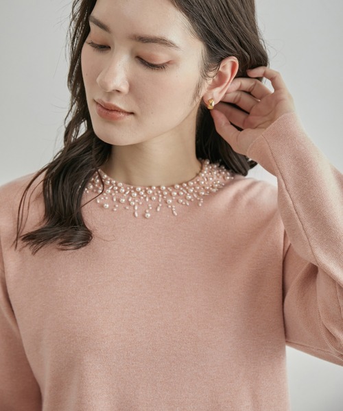 ROPE'（ロペ）の「パールディティールデザインニット（ニット/セーター・レディース・ブラック/ライトグリーン/ピンク・FREE）」の3枚目の写真