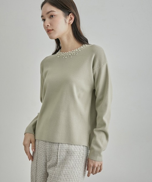 ROPE'（ロペ）の「パールディティールデザインニット（ニット/セーター・レディース・ブラック/ライトグリーン/ピンク・FREE）」の2枚目の写真