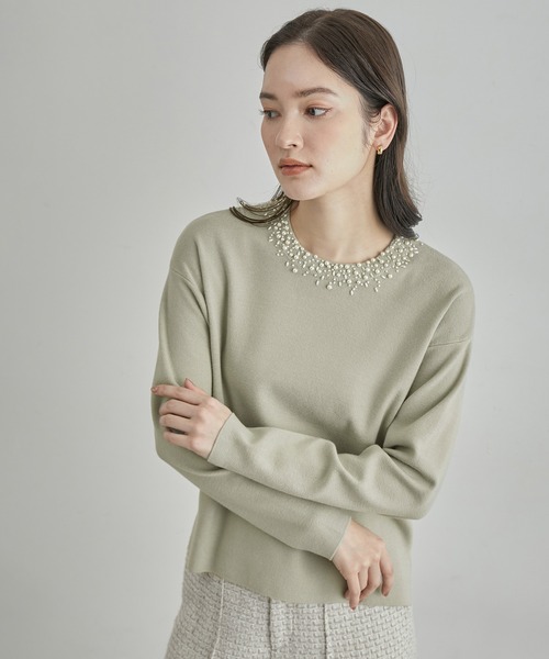 ROPE'（ロペ）の「パールディティールデザインニット（ニット/セーター・レディース・ブラック/ライトグリーン/ピンク・FREE）」の9枚目の写真