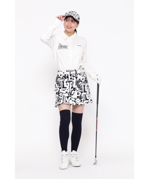 パーリーゲイツ カルゼジャガード裏起毛 スカート ＜カレッジロゴ＞ 総柄 0 PEARLY GATES（パーリーゲイツ）の「【PEARLY GATES】カルゼ
