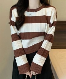 ボーダー柄ニットトップス