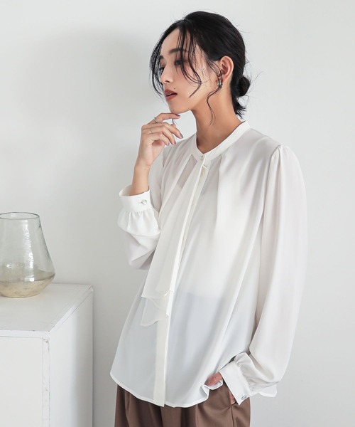 n'OrLABEL（ノアールレーベル）の「『ボウタイブラウス』（シャツ/ブラウス・レディース・ブラック/オフホワイト/グレー・1/2）」の17枚目の写真