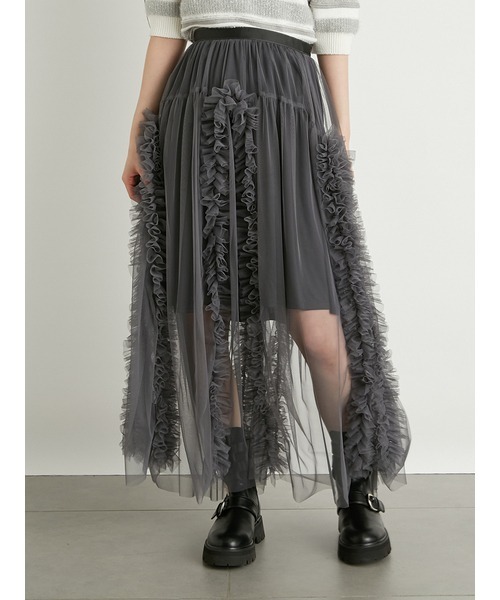 LILY BROWN（リリーブラウン）の「ラッフルボリュームチュールスカート（スカート・レディース・チャコールグレー/アイボリー/イエロー・FREE）」の13枚目の写真