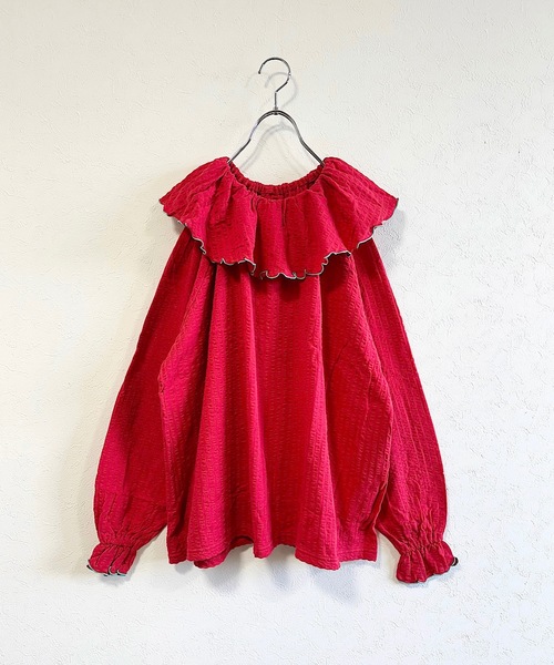 HOGAN RANCH WEAR（ホーガンランチウエア）の「ニットサッカーフリルカラーカットソー/おとな（Tシャツ/カットソー・レディース・パープル/レッド/ライトグレー/ブルー・160cm）」の4枚目の写真