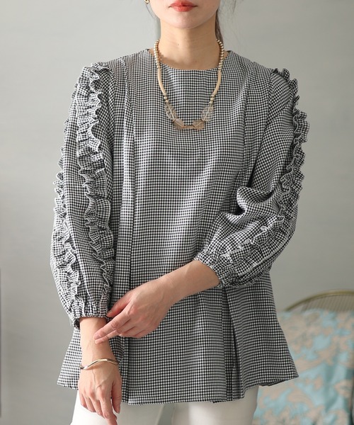 Sawa a la mode(サワアラモード)の「ギンガムチェック柄フリルスリーブトップス(その他トップス・レディース・チェック・FREE)」の1枚目の写真