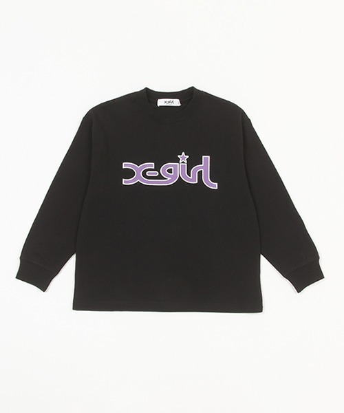 X-girl Stages（エックスガールステージス）の「ミルズロゴ長袖Tシャツ（その他・キッズ・ラベンダー/ピンク/グリーン/ブラック/オフホワイト・90cm/100cm/120cm/110cm/130cm/80ｃｍ/140cm）」の2枚目の写真