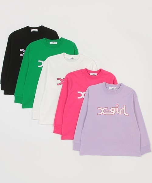 X-girl Stages（エックスガールステージス）の「ミルズロゴ長袖Tシャツ（その他・キッズ・ラベンダー/ピンク/グリーン/ブラック/オフホワイト・90cm/100cm/120cm/110cm/130cm/80ｃｍ/140cm）」の14枚目の写真
