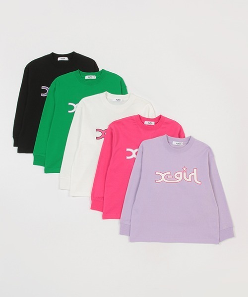 X-girl Stages（エックスガールステージス）の「ミルズロゴ長袖Tシャツ（その他・キッズ・ラベンダー/ピンク/グリーン/ブラック/オフホワイト・90cm/100cm/120cm/110cm/130cm/80ｃｍ/140cm）」の15枚目の写真