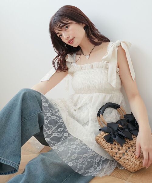 MAJESTIC LEGON(マジェスティックレゴン)の「マルチway肩リボンチュールビスチェ(ベスト・レディース・アイボリー/ブラック/ピンク/グレー/ブラック系その他/ホワイト系その他/ホワイト系その他2/A・MEDIUM)」の4枚目の写真