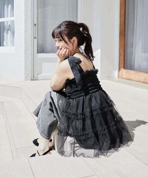 MAJESTIC LEGON(マジェスティックレゴン)の「マルチway肩リボンチュールビスチェ(ベスト・レディース・アイボリー/ブラック/ピンク/グレー/ブラック系その他/ホワイト系その他/ホワイト系その他2/A・MEDIUM)」の12枚目の写真