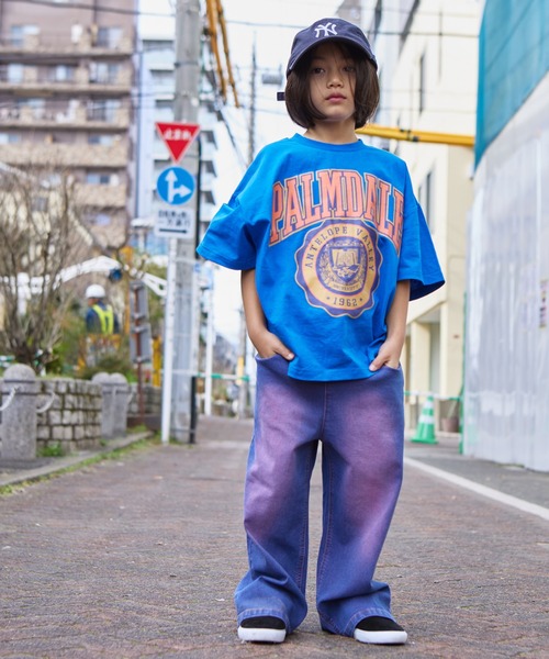 PAIRMANON STREET(ペアマノンストリート)の「【PAIRMANON STREET】ワイド ストレート バギー スプレーダイ デニム パンツ(デニムパンツ・キッズ・インディゴブルー/イエロー/パープル/ブルー/ブラック・140/130/150/160/110/90/100/120)」の4枚目の写真