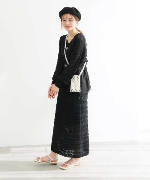 ROPE' PICNIC(ロペピクニック)の「セットアップ対応/透かし編みテープヤーンニットカーディガン(カーディガン/ボレロ・レディース・ブラック系その他/ホワイト系その他5/ブラウン系その他2/レッド系その他・38)」の6枚目の写真