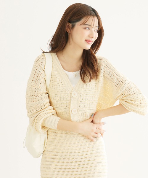 ROPE' PICNIC(ロペピクニック)の「セットアップ対応/透かし編みテープヤーンニットカーディガン(カーディガン/ボレロ・レディース・ブラック系その他/ホワイト系その他5/ブラウン系その他2/レッド系その他・38)」の12枚目の写真