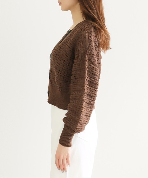 セール】セットアップ対応/透かし編みテープヤーンニットカーディガン