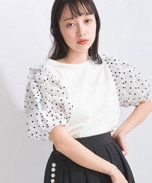 PICCIN PERLA | 袖ドットフリルコットンカットソー(Tシャツ/カットソー)