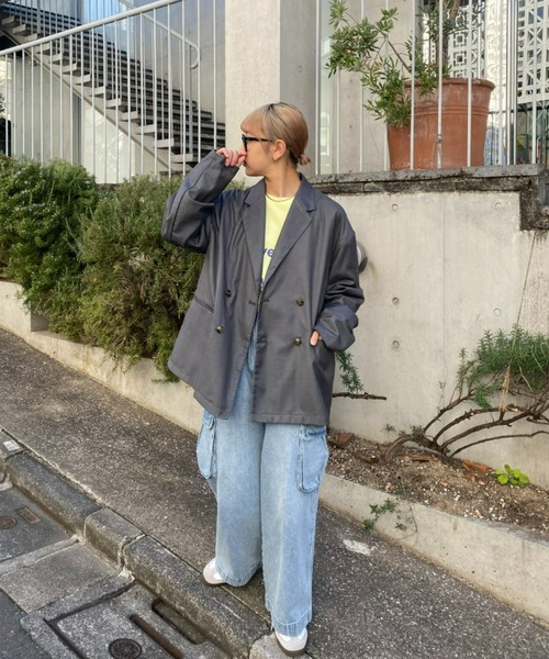 CIAOPANIC TYPY（チャオパニックティピー）の「【ユニセックス】ルーズシルエットダブルテーラードジャケット（テーラードジャケット・メンズ・ブラック/グレー・MEDIUM/LARGE）」の18枚目の写真