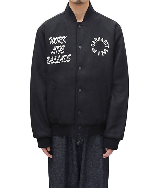 Carhartt WIP（カーハートダブリューアイピー）の「Carhartt WIP / カーハート ワークインプログレス：WORK VARSITY BOMBER：I032435[WAX]（ミリタリージャケット・メンズ・ブラック・L）」の8枚目の写真