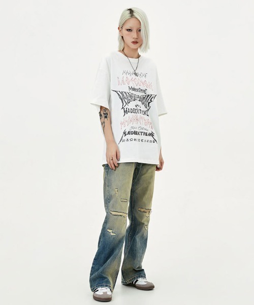 Ressaca(レサーカ)の「オーバーサイズ ロック風マルチロゴプリントTシャツ(Tシャツ/カットソー・メンズ・チャコールグレー/ブラック/ホワイト・M/L/XL/XXL)」の5枚目の写真