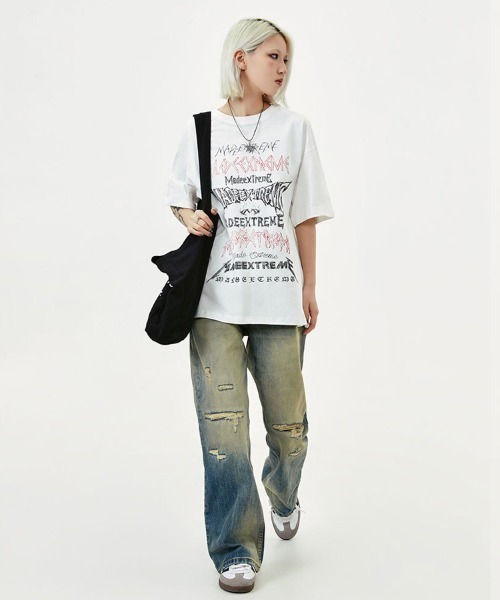 Ressaca(レサーカ)の「オーバーサイズ ロック風マルチロゴプリントTシャツ(Tシャツ/カットソー・メンズ・チャコールグレー/ブラック/ホワイト・M/L/XL/XXL)」の6枚目の写真