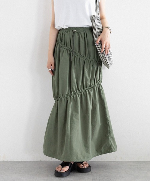 RAGEBLUE（レイジブルー）の「ナイロンシャーリングスカート（スカート・レディース・ダークグレー/ホワイト/オリーブ・FREE）」の3枚目の写真