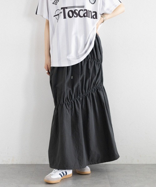 RAGEBLUE（レイジブルー）の「ナイロンシャーリングスカート（スカート・レディース・ダークグレー/ホワイト/オリーブ・FREE）」の2枚目の写真