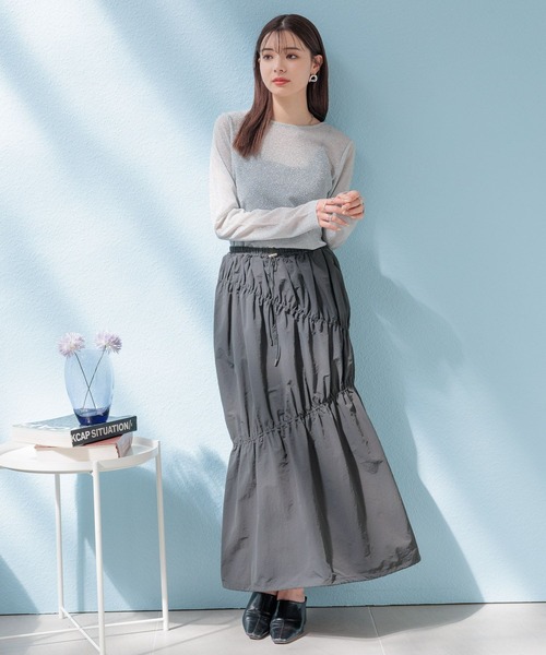 RAGEBLUE（レイジブルー）の「ナイロンシャーリングスカート（スカート・レディース・ダークグレー/ホワイト/オリーブ・FREE）」の8枚目の写真