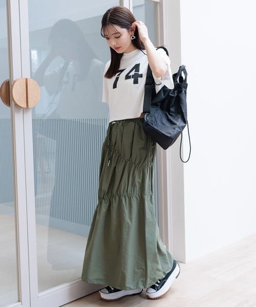 RAGEBLUE（レイジブルー）の「ナイロンシャーリングスカート（スカート・レディース・ダークグレー/ホワイト/オリーブ・FREE）」の12枚目の写真