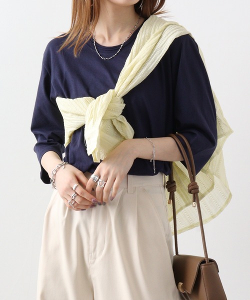 FUNALIVE(ファンアライブ)の「Twin roll neck 3/4 length T-shirt / ツインロールネック7分丈Tシャツ unisex(Tシャツ/カットソー・レディース・カーキ/ピンク/ネイビー/ブラウン/レッド/ブラック/ホワイト/アッシュグレー/エメラルド/杢グレー/ロイヤルブルー/チャコール/ネイビー系/ワイン・S)」の9枚目の写真