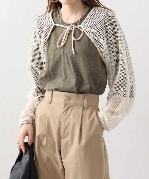 FUNALIVE(ファンアライブ)の「Twin roll neck 3/4 length T-shirt / ツインロールネック7分丈Tシャツ unisex(Tシャツ/カットソー・レディース・カーキ/ピンク/ネイビー/ブラウン/レッド/ブラック/ホワイト/アッシュグレー/エメラルド/杢グレー/ロイヤルブルー/チャコール/ネイビー系/ワイン・S)」の7枚目の写真