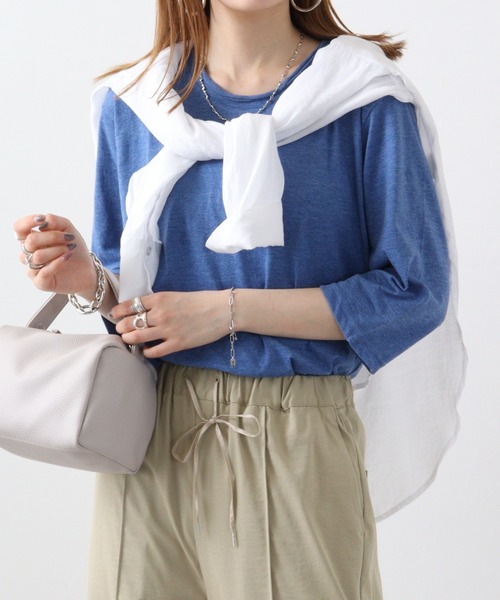 FUNALIVE(ファンアライブ)の「Twin roll neck 3/4 length T-shirt / ツインロールネック7分丈Tシャツ unisex(Tシャツ/カットソー・レディース・カーキ/ピンク/ネイビー/ブラウン/レッド/ブラック/ホワイト/アッシュグレー/エメラルド/杢グレー/ロイヤルブルー/チャコール/ネイビー系/ワイン・S)」の10枚目の写真