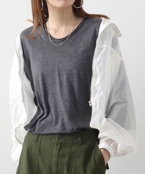 FUNALIVE(ファンアライブ)の「Twin roll neck 3/4 length T-shirt / ツインロールネック7分丈Tシャツ unisex(Tシャツ/カットソー・レディース・カーキ/ピンク/ネイビー/ブラウン/レッド/ブラック/ホワイト/アッシュグレー/エメラルド/杢グレー/ロイヤルブルー/チャコール/ネイビー系/ワイン・S)」の5枚目の写真