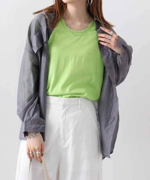 FUNALIVE(ファンアライブ)の「Twin roll neck 3/4 length T-shirt / ツインロールネック7分丈Tシャツ unisex(Tシャツ/カットソー・レディース・カーキ/ピンク/ネイビー/ブラウン/レッド/ブラック/ホワイト/アッシュグレー/エメラルド/杢グレー/ロイヤルブルー/チャコール/ネイビー系/ワイン・S)」の8枚目の写真