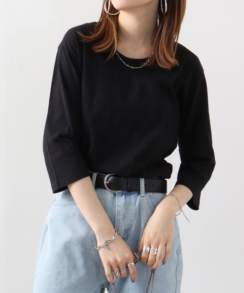 FUNALIVE(ファンアライブ)の「Twin roll neck 3/4 length T-shirt / ツインロールネック7分丈Tシャツ unisex(Tシャツ/カットソー・レディース・カーキ/ピンク/ネイビー/ブラウン/レッド/ブラック/ホワイト/アッシュグレー/エメラルド/杢グレー/ロイヤルブルー/チャコール/ネイビー系/ワイン・S)」の21枚目の写真