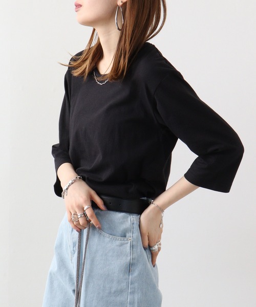 FUNALIVE(ファンアライブ)の「Twin roll neck 3/4 length T-shirt / ツインロールネック7分丈Tシャツ unisex(Tシャツ/カットソー・レディース・カーキ/ピンク/ネイビー/ブラウン/レッド/ブラック/ホワイト/アッシュグレー/エメラルド/杢グレー/ロイヤルブルー/チャコール/ネイビー系/ワイン・S)」の22枚目の写真