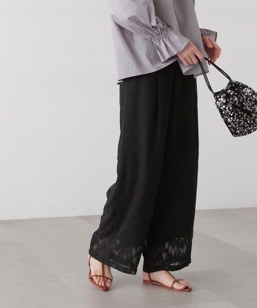 N.(N. Natural Beauty Basic)(エヌエヌナチュラルビューティーベーシック)の「◆シアージャガードイージーパンツ(スラックス・レディース・ブラック/オフホワイト・MEDIUM)」の7枚目の写真