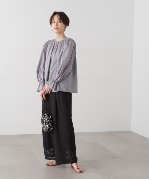 N.(N. Natural Beauty Basic)(エヌエヌナチュラルビューティーベーシック)の「◆シアージャガードイージーパンツ(スラックス・レディース・ブラック/オフホワイト・MEDIUM)」の3枚目の写真