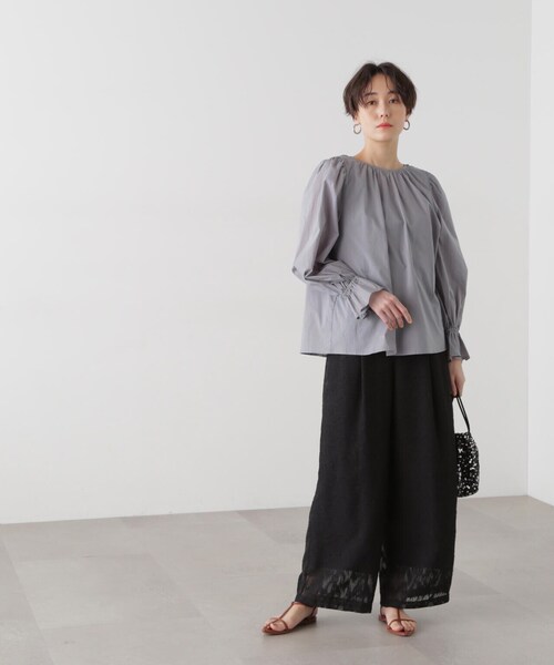 N.(N. Natural Beauty Basic)(エヌエヌナチュラルビューティーベーシック)の「◆シアージャガードイージーパンツ(スラックス・レディース・ブラック/オフホワイト・MEDIUM)」の4枚目の写真