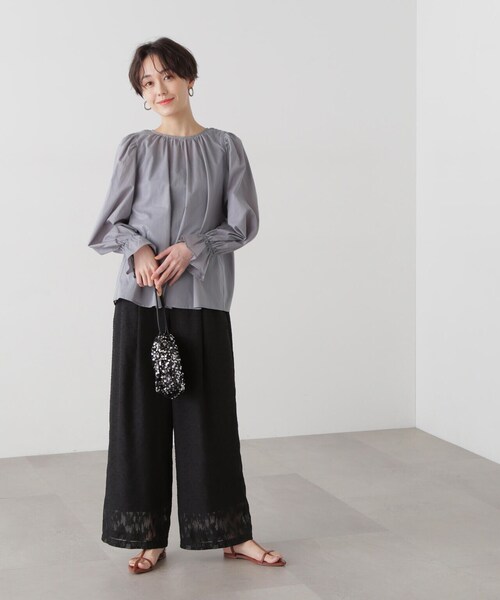 N.(N. Natural Beauty Basic)(エヌエヌナチュラルビューティーベーシック)の「◆シアージャガードイージーパンツ(スラックス・レディース・ブラック/オフホワイト・MEDIUM)」の5枚目の写真