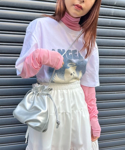 almo(アルモ)の「ハイネックレイヤードトップス(se)(Tシャツ/カットソー・レディース・サックスブルー/ブラック/イエロー/ピンク/グリーン/ホワイト/オレンジ・FREE)」の6枚目の写真