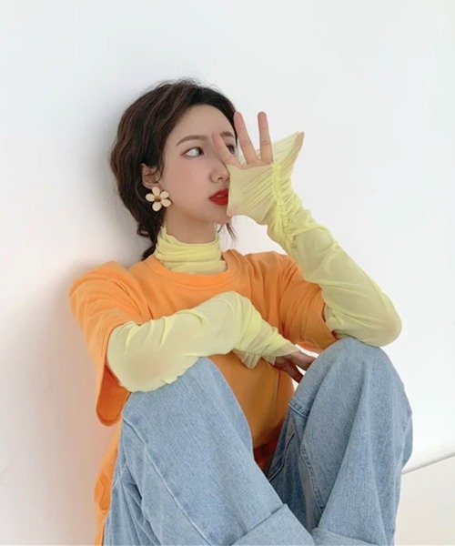 almo(アルモ)の「ハイネックレイヤードトップス(se)(Tシャツ/カットソー・レディース・サックスブルー/ブラック/イエロー/ピンク/グリーン/ホワイト/オレンジ・FREE)」の17枚目の写真