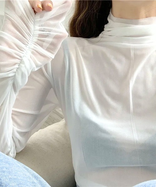 almo(アルモ)の「ハイネックレイヤードトップス(se)(Tシャツ/カットソー・レディース・サックスブルー/ブラック/イエロー/ピンク/グリーン/ホワイト/オレンジ・FREE)」の20枚目の写真