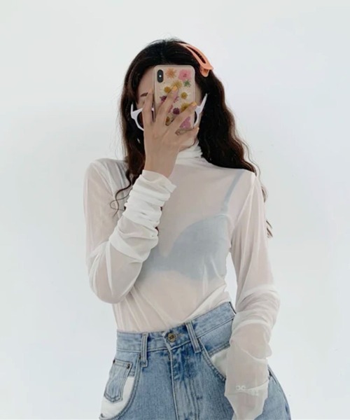 almo(アルモ)の「ハイネックレイヤードトップス(se)(Tシャツ/カットソー・レディース・サックスブルー/ブラック/イエロー/ピンク/グリーン/ホワイト/オレンジ・FREE)」の21枚目の写真
