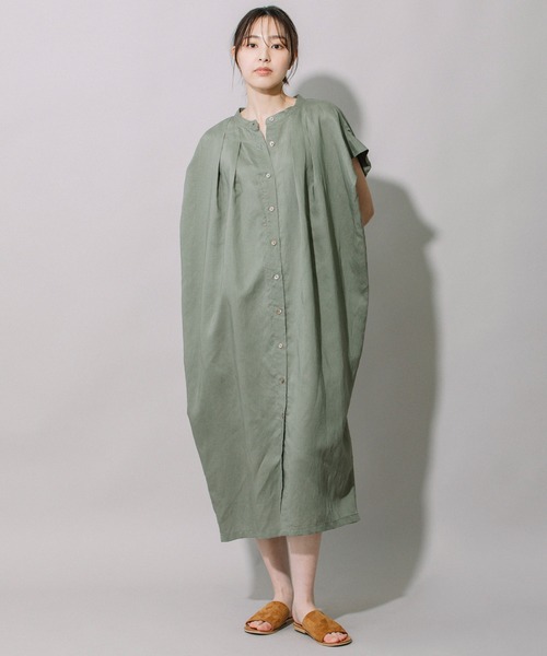 Munich（ミューニック）の「ビスコースリネンウォッシャブルタックシャツワンピース（シャツワンピース・レディース・オートミール/ネイビー/カーキ・FREE）」の18枚目の写真