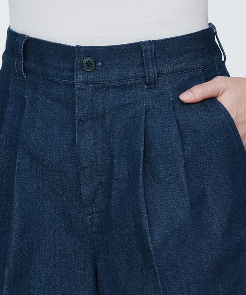 セール】婦人 ストレッチデニムタックハーフパンツ（デニム