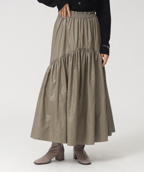 GALLEST（ギャレスト）の「◆ワックスティアードスカート（スカート・レディース・ブラック/カーキ/パープル・36/38/40）」の2枚目の写真