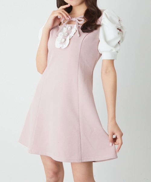 Ank Rouge（アンクルージュ）の「プチリボンカットワンピース（ワンピース・レディース・ブラック/ピンク/A・M）」の3枚目の写真
