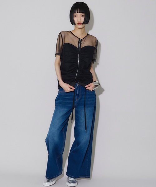 tシャツ 波模様 チュール ギャザーTシャツ レディース Desigual tシャツ 波模様 チュール ギャザーTシャツ レディース
