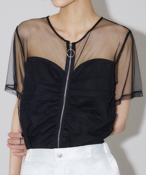 VIOLETTA（ヴィオレッタ）の「チュールギャザーTシャツ（Tシャツ