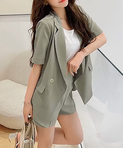 Girly Doll(ガーリードール)の「セットアップ ジャケット&ショートパンツ 2点セット(セットアップ・レディース・ピンク/グリーン・M/S)」の10枚目の写真